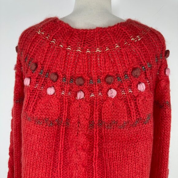 by TiMo ALLEGRA Crew Neck Sweater Red Mohair Wool Bobble Blend Knit Women's L - Picture 10 of 14